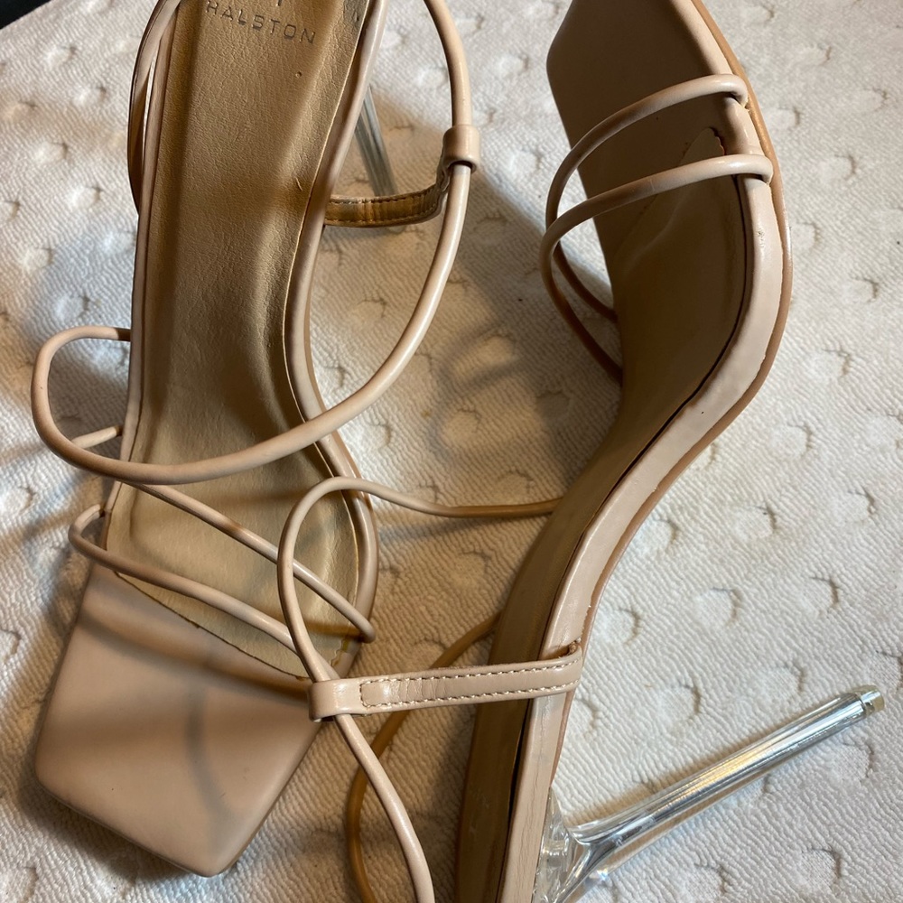 HALSTONS Nude Women's Wizard Multi Strap Party Heels Sandal - Picture 13 of 15